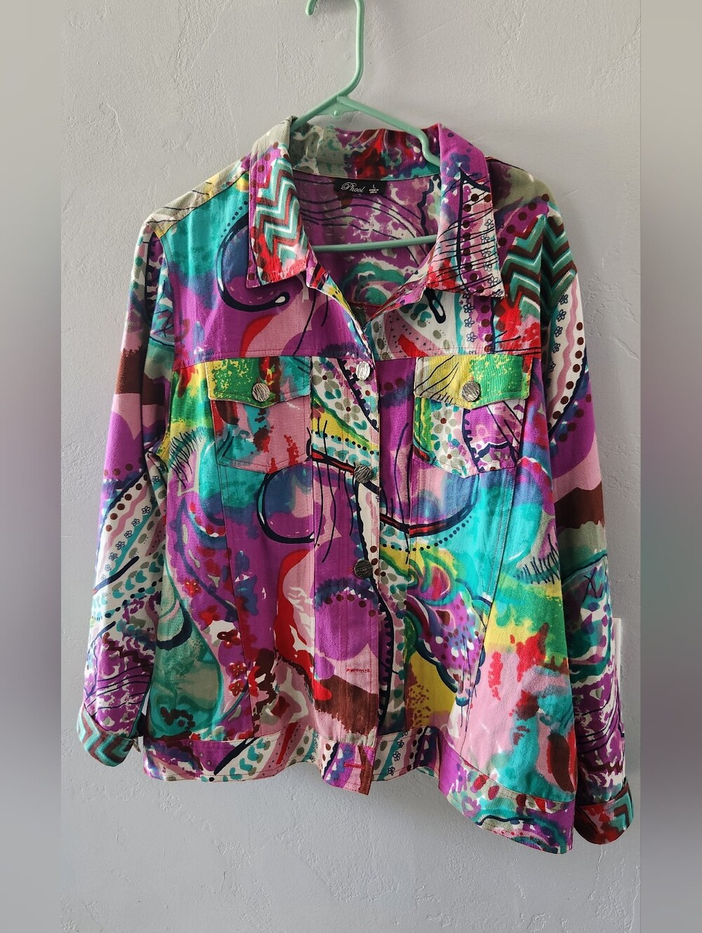 Phool Abstract Women's Large 100% Cotton Button Down With Pockets